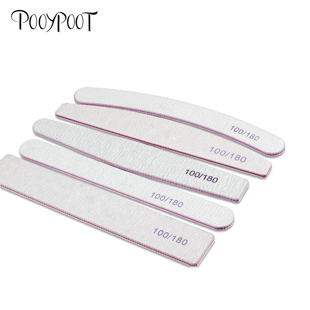 Pooypoot 5Pcs/Set Nail Files Gray Foam 100/180 Sanding Buffer Block Double Side Sandpaper