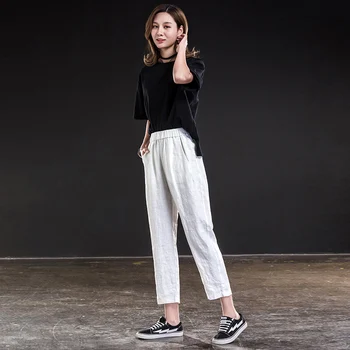 

2019 New Women Harem ankle length Linen loose pants for summer
