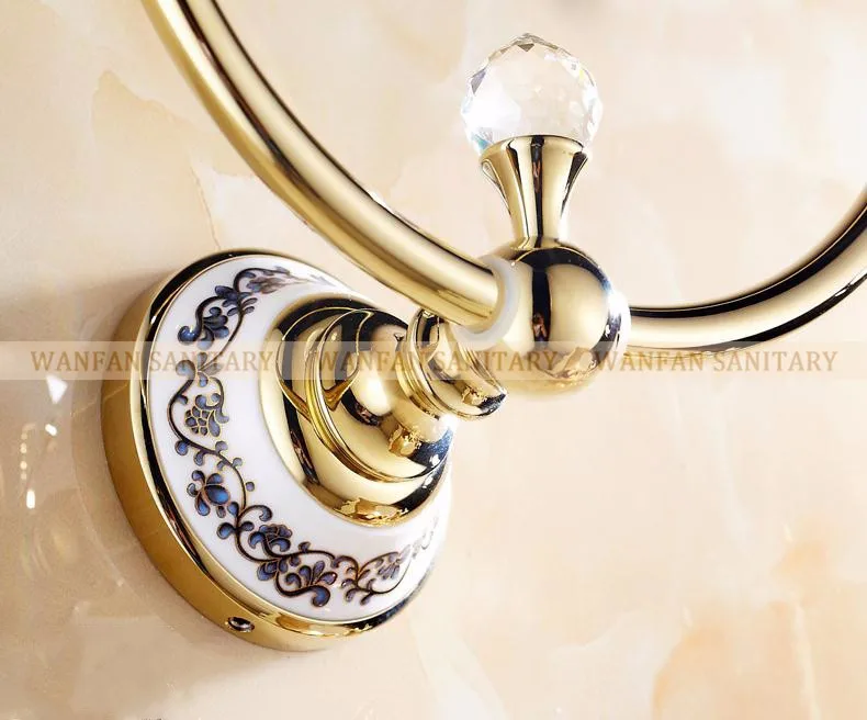 Кольца для полотенец, Твердый латунный хромированный Золотой держатель для полотенец, держатель для полотенец, аксессуары для ванной комнаты, полезные для ванной 6319