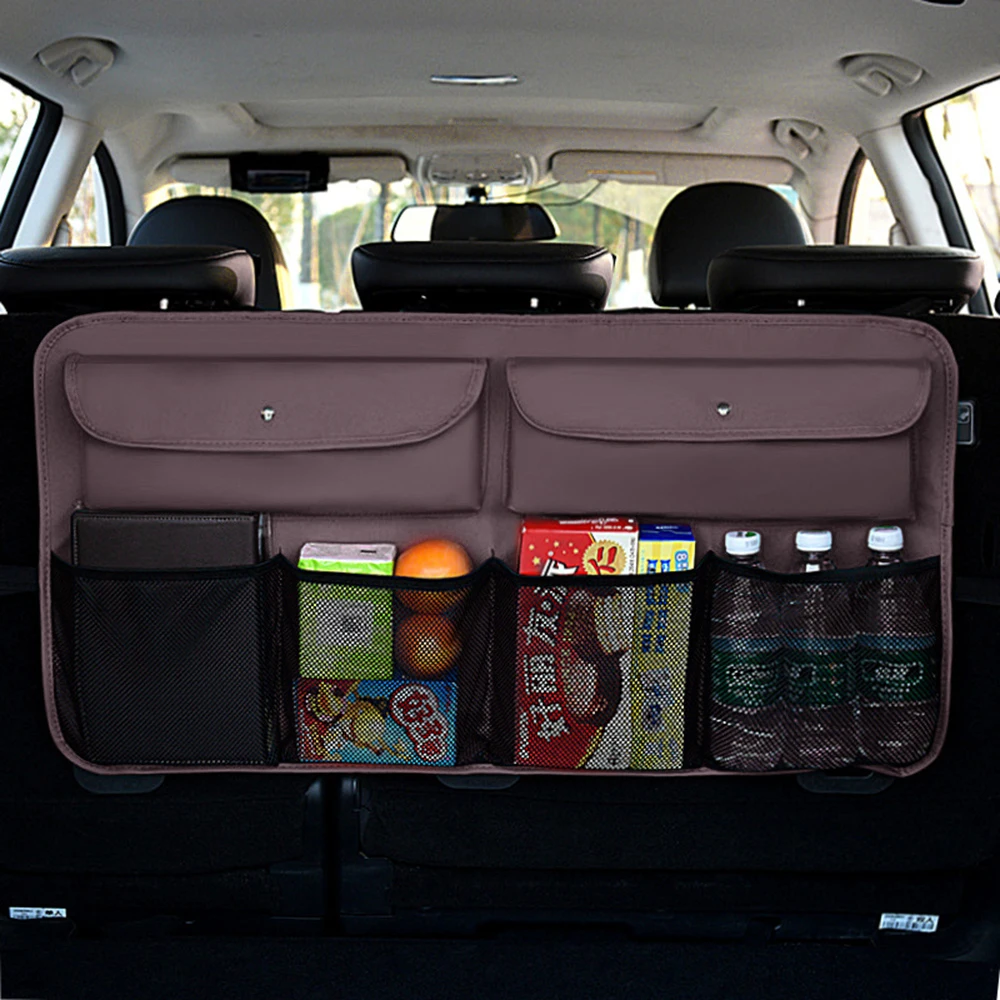 

Car Rear Seat Back Storage Bag Multi Hanging Nets Leather Pocket Trunk Bag Organizer Auto Stowing Tidying Interior Accessories