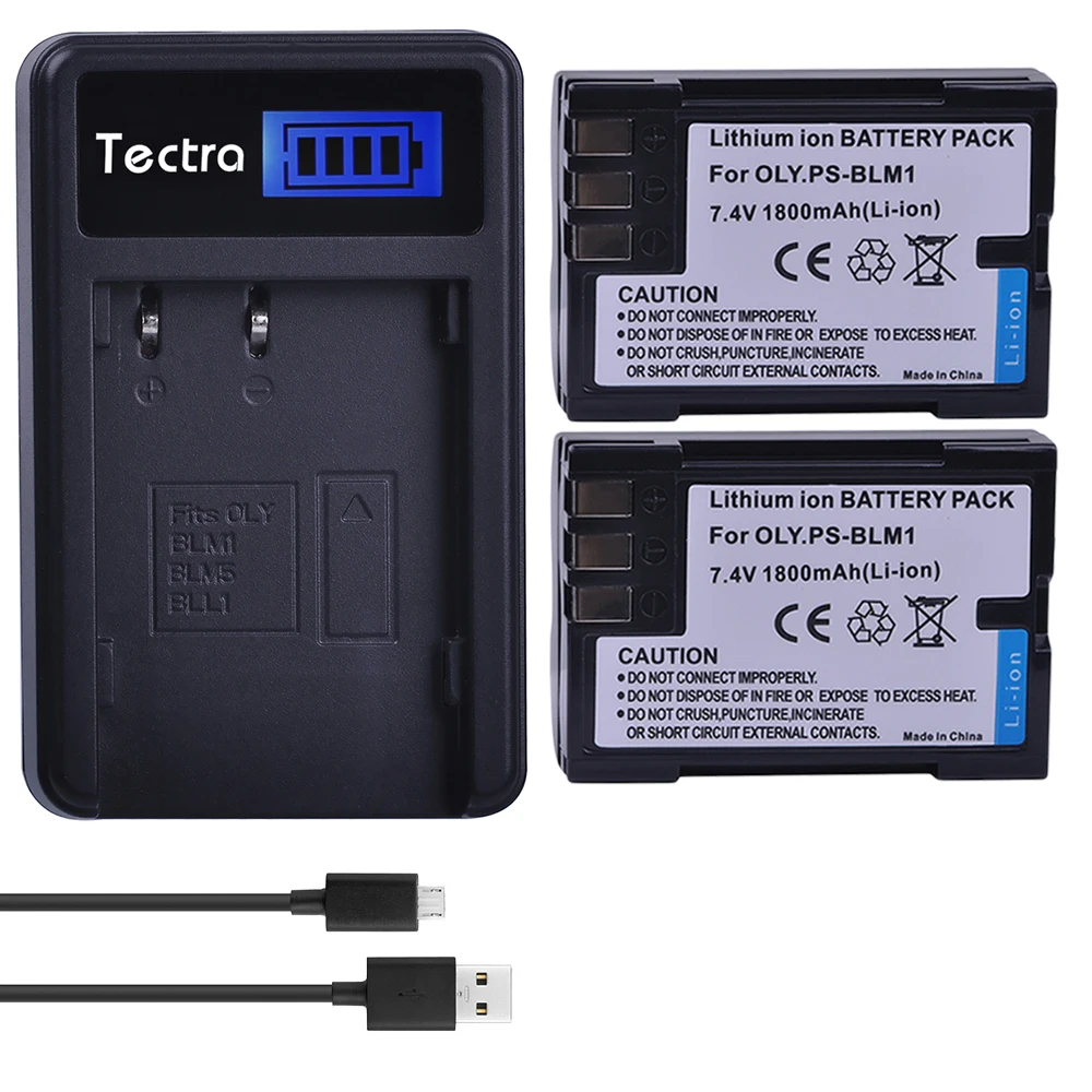 Tectra 2 шт. 1800 мА/ч флейта USB для фотоаппарата BLM1 литий ионный аккумулятор + зарядное
