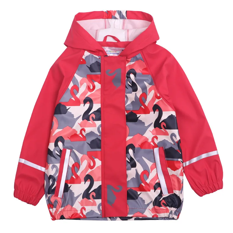 Дождевые Куртки Детские водонепроницаемые пальто с капюшоном для девочек Осенняя спортивная детская верхняя одежда ветрозащитная детская одежда из искусственной кожи - Цвет: Красный