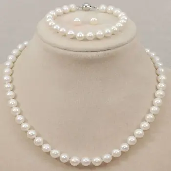 

Women's Wedding sets AA 8-9mm white black pink freshwater cultured pearl necklace Ms.-jewelrynoble lady's