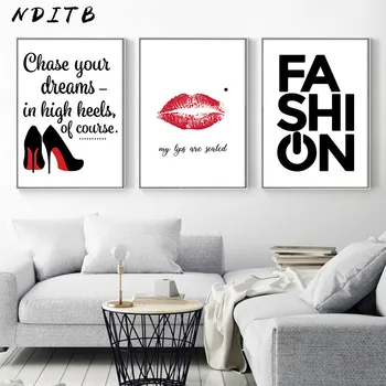 

NDITB High Heels Lip Pop Art Fashion Poster Quotes Wall Art Canvas Print Painting Nordic Decoration Wall Picture for Living Room