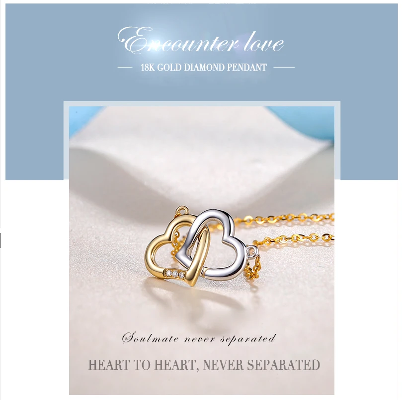 18K Gold Diamond Necklace Pendant Love Heart Lock Chain charm Gift Rose real natural pure women girl lover couple wedding party