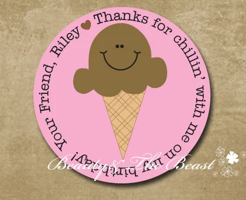 

Ice Cream Cone Personalized Gift Sticker Custom Party Favor Bag Label Birthday Party Decorations kids Party Candy Box Favor