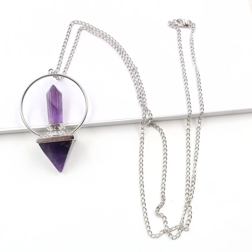 

xinshangmie Reiki Healing 7 Chakra Natural Amethysts Pink Crystal Obsidian Pendulum for Dowsing Hexagonal Prism Pyramid