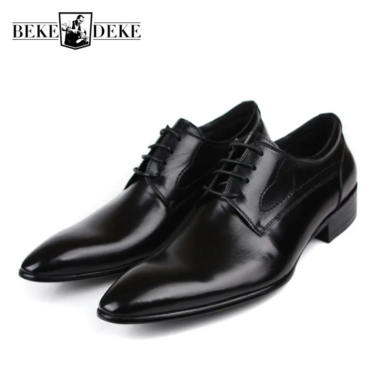 

Wedding Men Dress Shoes Genuine Leather 2019 Black Formal Male Shoes Large Size Oxford Business Man Pointed Toe Classic Footwear