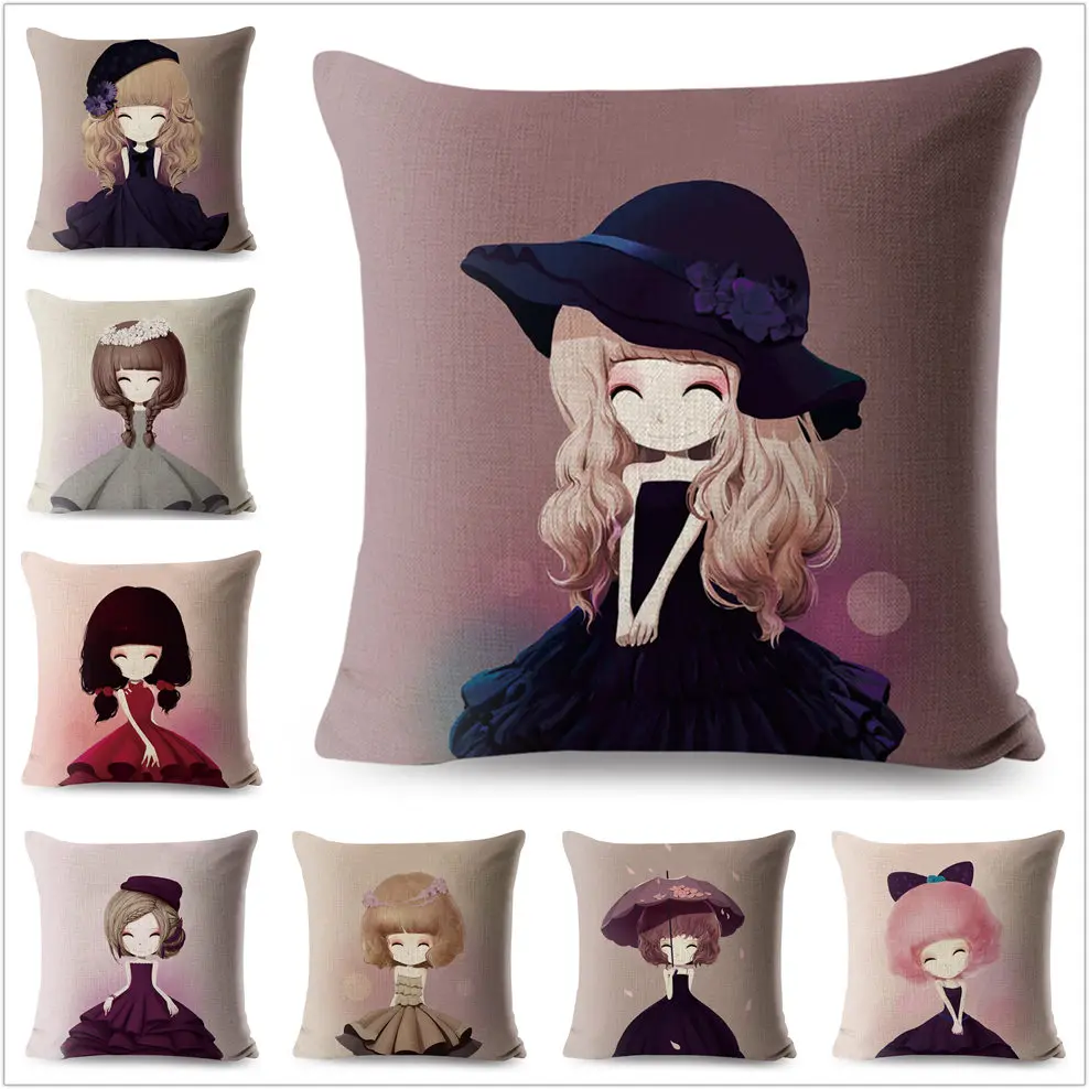 Cute Little Girl Pillow Cover 45*45cm Flower Girls Car Cushion Covers