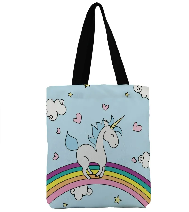 

ZHBSLWT 3D Print Rainbow Unicorn Design Beach Bags For Female Single Shoulder Shopping Bag Casual Women Canvas Tote Handbag Big