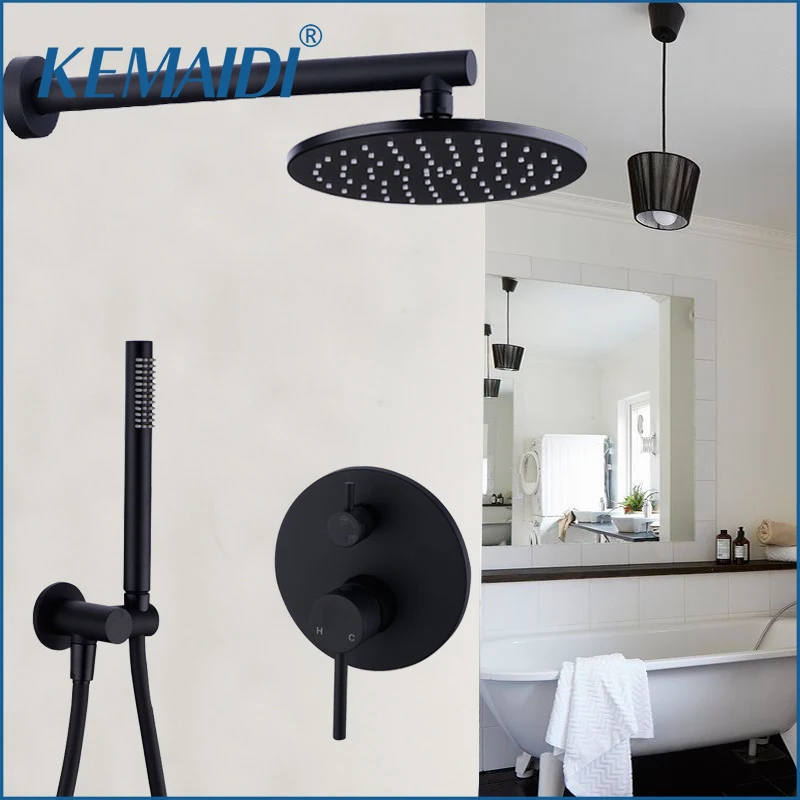 

KEMAIDI Black Bath Shower Faucets 8-16" Rain Shower Head Bathroom Shower Set Diverter Mixer Valve Shower System Wall Mounted