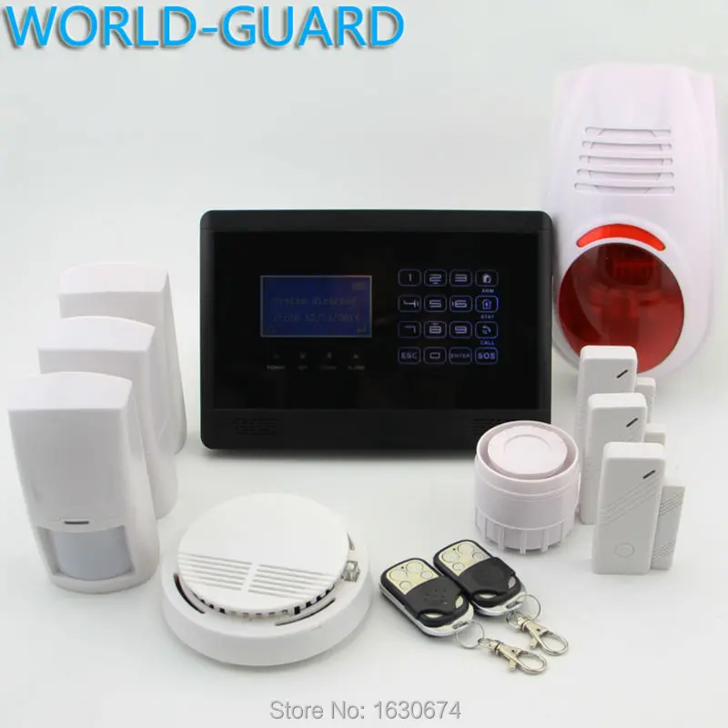 Wireless GSM SMS TEXT Touch Keypad Home House Alarm System Emergency Panic 850/900/1800/1900MHz,Outdoor Siren+Fire/Smoke sensor