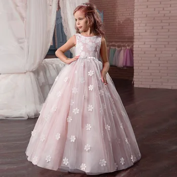 

New Summer Girls Dress New Year Clothes Wedding flower girl dress flower lace princess dress For Girls Baby girl's clothes