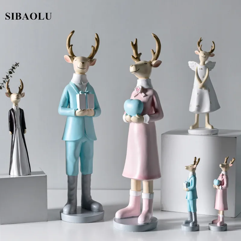 

Noridc Deer Family Figurines Modern Fashion Resin Statues Home Decoration Ornament Figures Animal Ornament Home Decorations Deer