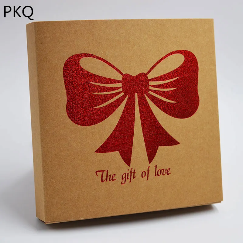 15.5x15.5x2.8cm 20pcs red bow kraft paper cd dvd gift box kraft paper