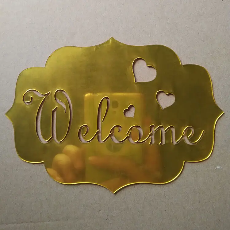 UK 1Pcs Removable Welcome Sign Art Silver/Gold Acrylic Mirror Wall Sticker Decor 