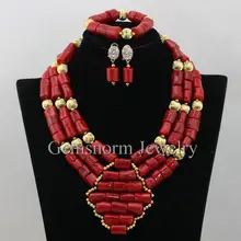 Удивительные Красный африканский Коралловые Бусины комплект ювелирных изделий натуральным красный коралл Цепочки и ожерелья Свадебные украшения комплект носки 5 различных расцветок; cnr392