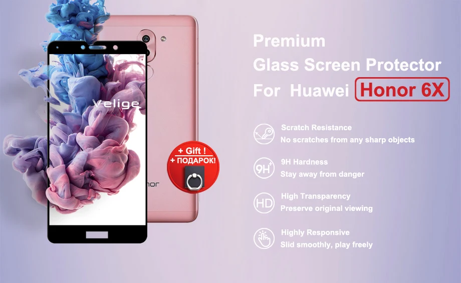 Velige 9H Full Cover Tempered Glass for Huawei Honor 6X Honor6X 6 X Screen Protector Real 2.5D Toughened Safety Glass Film (5)