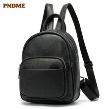 PNDME first layer cowhide backpack vintage casual ladies shoulder bag zipper genuine leather mini black backpack niuboa top quality cowhide first layer knapsack male computer preppy school bag vintage genuine leather rucksack men backpack