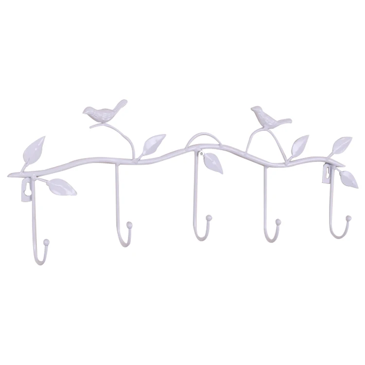 

Promotion! Iron Birds Leaves Hat/Towel/Coat Wall Decor Clothes Hangers Racks With 5 Hooks White