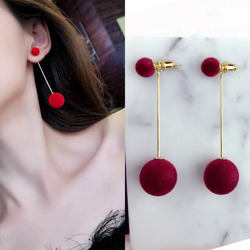 

Korean Popular Plush Ball Earrings Long Statement Tassel Hairball Dangle Drop Earrings For Women Earings Fashion Jewelry 2019