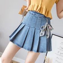 Весна и лето новые модные эластичные джинсы в гармошку юбка