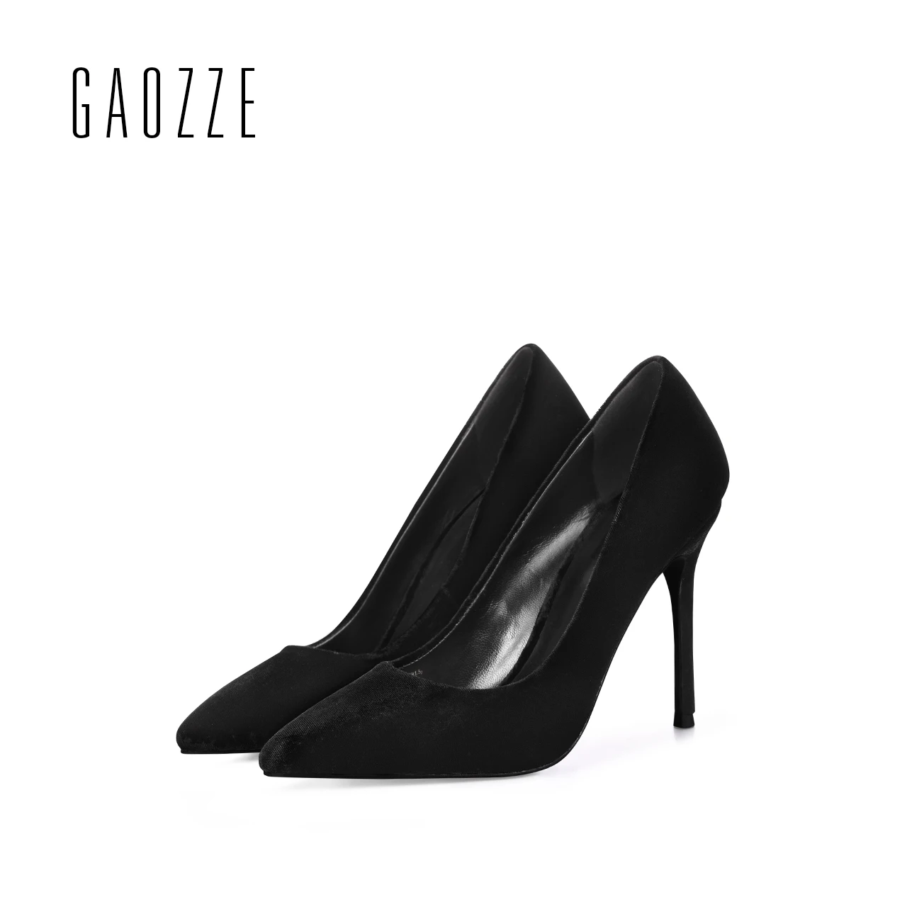 

GAOZZE 2017 brand women shoes black velvet high heels pump shoes female pointed toe shallow mouth 10CM high heel party shoes