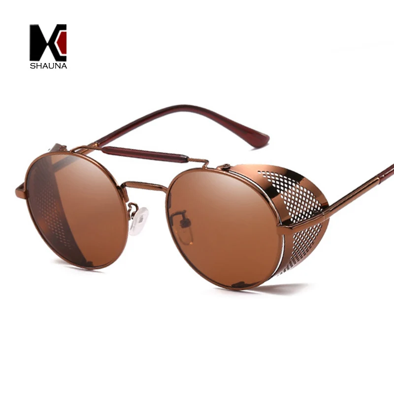 

SHAUNA Vintage Women Reversible Steampunk Sunglasses Brand Designer Classic Men Round Punk Goggle Glasses