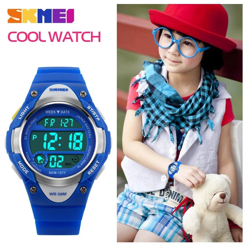 SKMEI детские часы милые детские часы спортивные Мультяшные часы для девочек и мальчиков резиновый детский цифровой светодиодный наручные часы Reloj