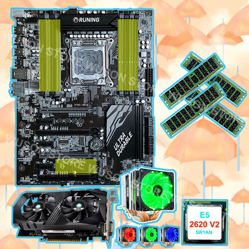 Купить хороший бренд Runing super X79 материнская плата с CPU Xeon 2620 V2 2 1 ГГц кулером RAM 4*16G