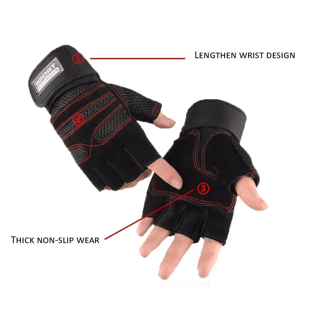 1 Pair Half Finger Gym Gloves Non-slip Breathable for Sports Fitness Training Weight Lifting Summer Riding Wrist Support Bracer