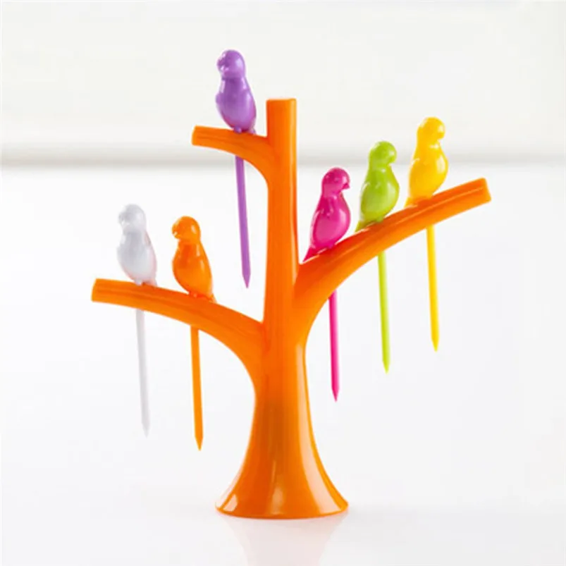 Fruit Fork Reusable Kawaii Bird On The Tree Fruit Fork Tableware Multiple Use Snack Cake Dessert Forks For Party 35JY1516