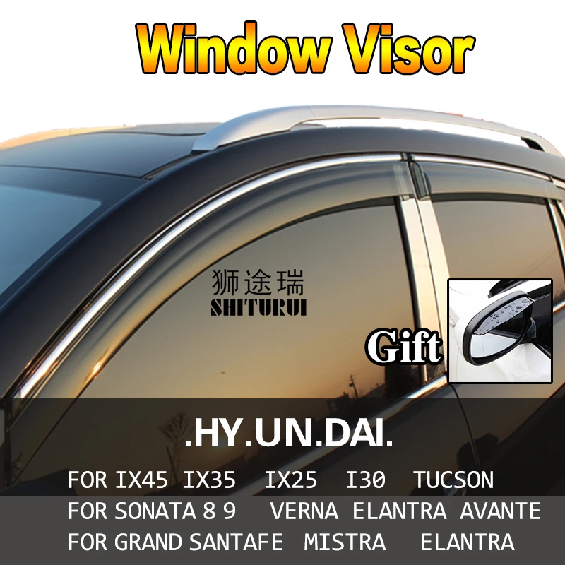 

Car Styling Awnings Shelters Window Visors rain eyebrow For HYUNDAI New Santafe Tucson Sonata Verna IX25 IX35 IX45 MISTRA I30