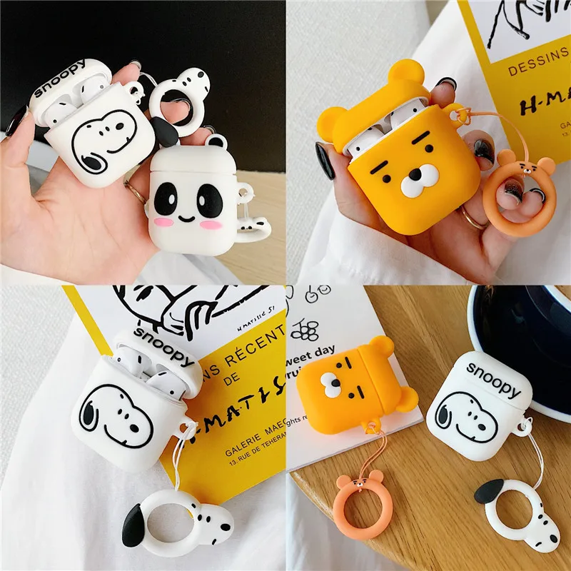 

Silicone Protective Case For AirPods 2 3D Bear Dog Cute Cartoon Cover For Apple Air pods Case for Earpods Lovely Ring Strap