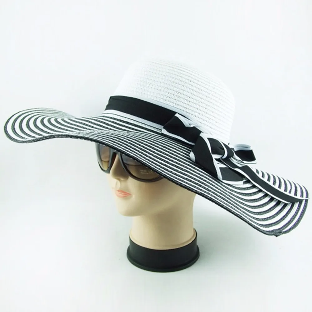 black and white striped beach hat
