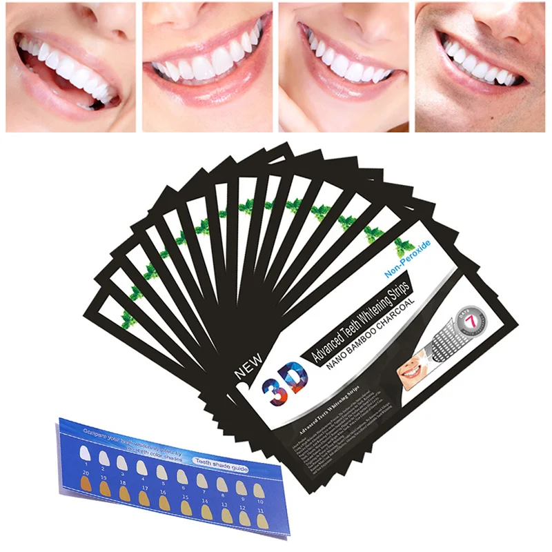 14 Pairs 3D Bamboo Charcoal Teeth Whitening Strips Non Peroxide Safe