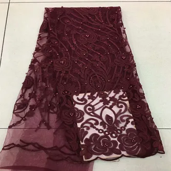 

Bridal Nigerian Wedding Lace Materials 3D Lace Fabric High Quality 2018 African Lace Fabric On Sale Beads Lace Fabric wine H201