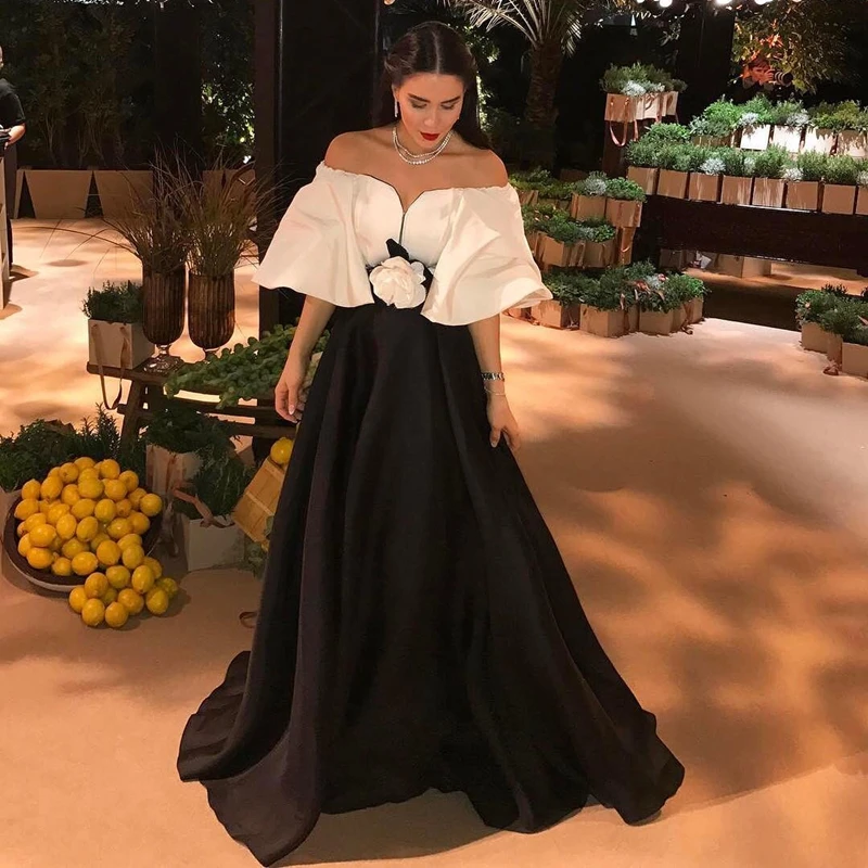 New Arrival A Line Women Off the Shoulder Arabic Style Evening Dress Puffy Half Sleeve Satin Dubai Long Aramex | Свадьбы и торжества