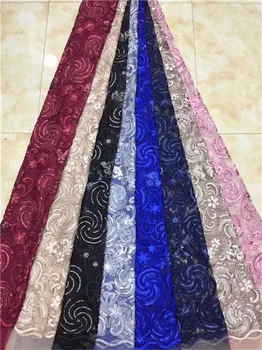 

2019 African Lace High Quality French Lace Fabric With Sequins Royal Blue African Lace Fabric For Nigerian Wedding Dress black