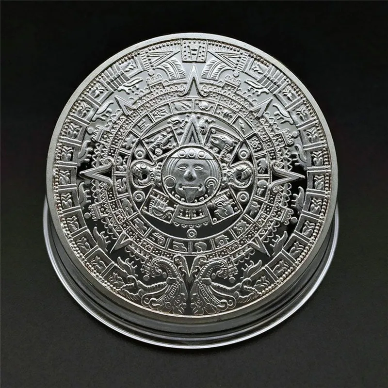 1 шт. Горячая мистический позолоченный майан ацтекский календарь памятная монета искусство, Коллекционирование, подарок физический Сплав Монета Прямая