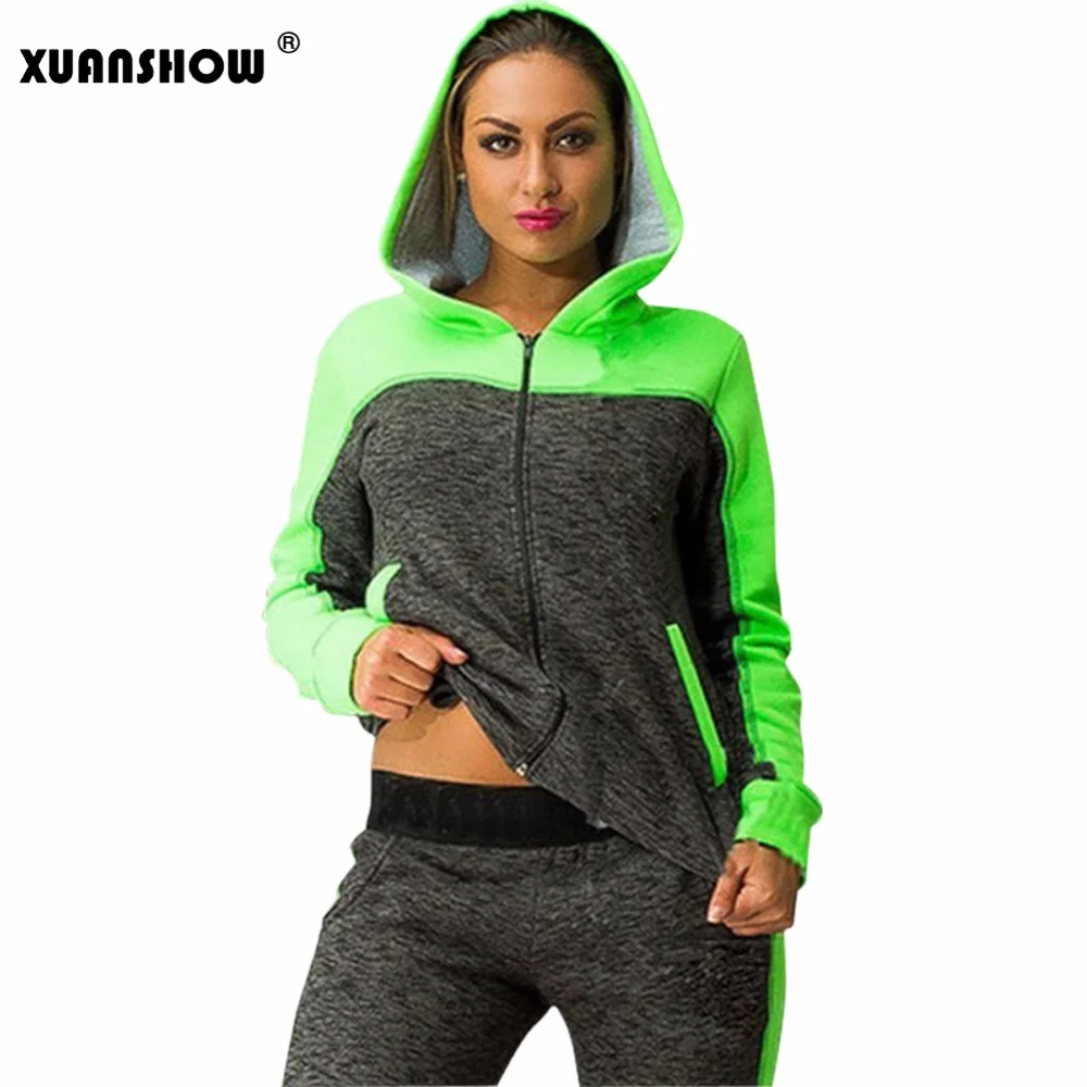 Autumn Winter Tracksuit for Women Zip-up Collision Color Stitching Pants Hoodies Sportwear Suit Womens Set Female Clothing |
