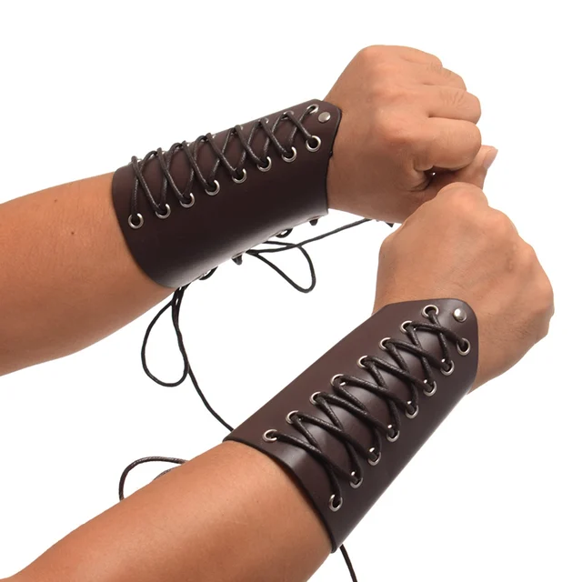 14cm Genuine Leather Armor Bracer Men PU Archery Arm Medieval Gauntlet
