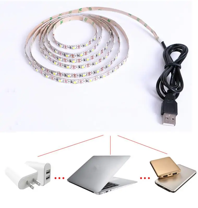 USB Светодиодная лента лампа DC 5V источник питания SMD 3528 5050 50 см 1 м 2 3 4 5 RGB для ТВ