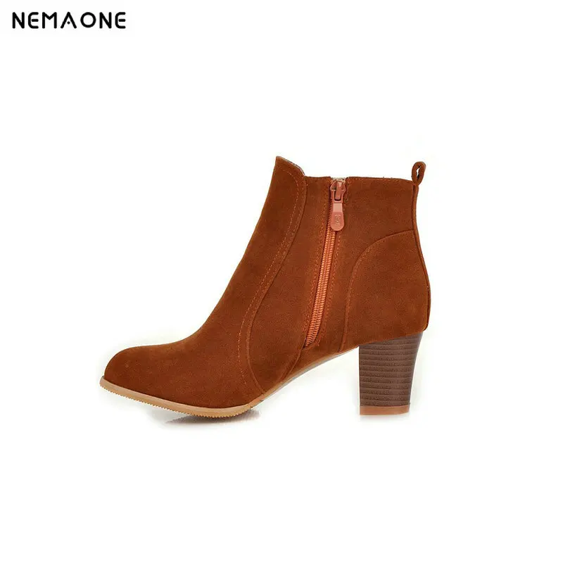 

NEMAONE New 6cm high Heels women boots rouned toe ladies ankle Boots party dress shoes woman large Size 41 42 43