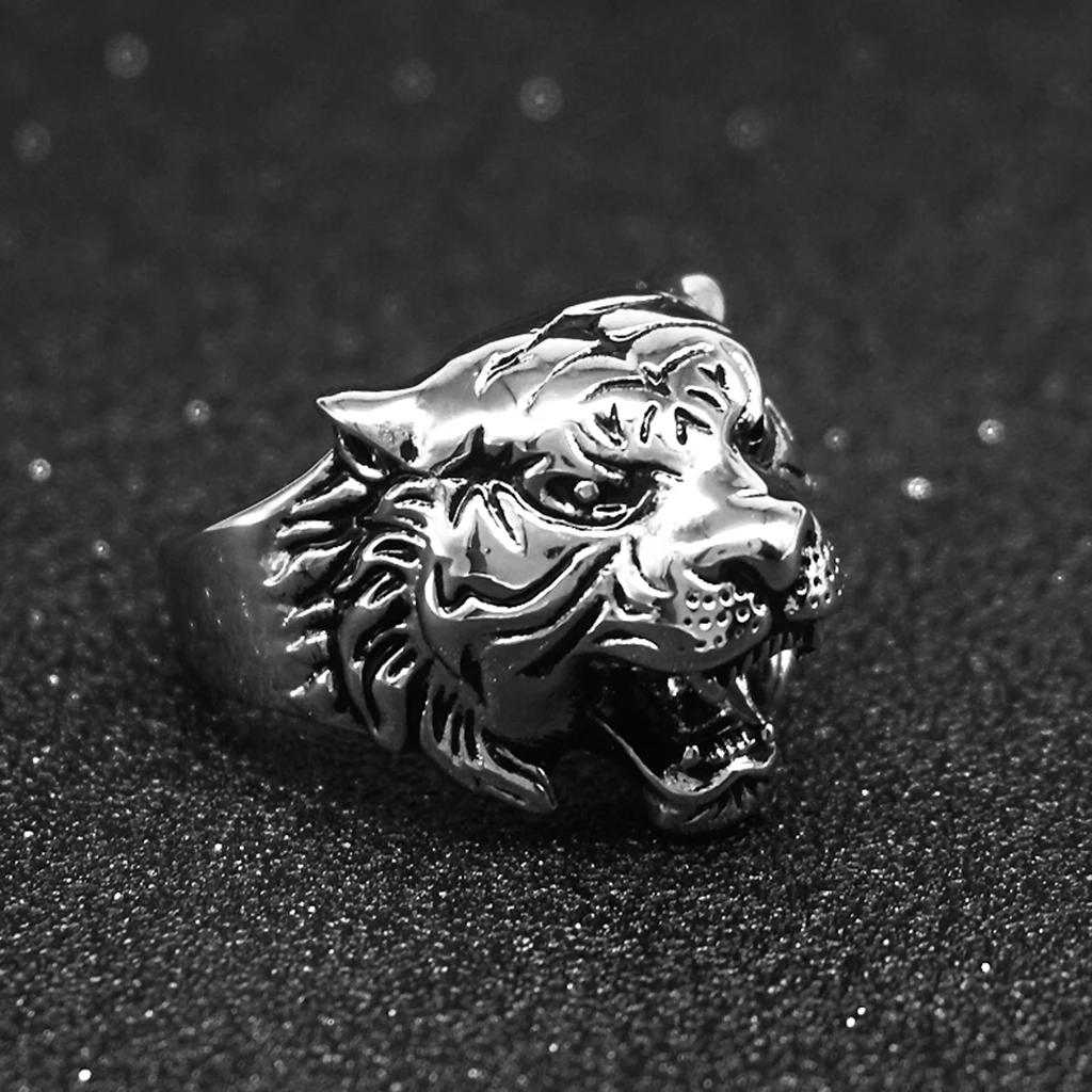 MagiDeal Men Stainless Steel Punk Ring Vintage Gothic Biker Tiger Head Band US Size 7-13