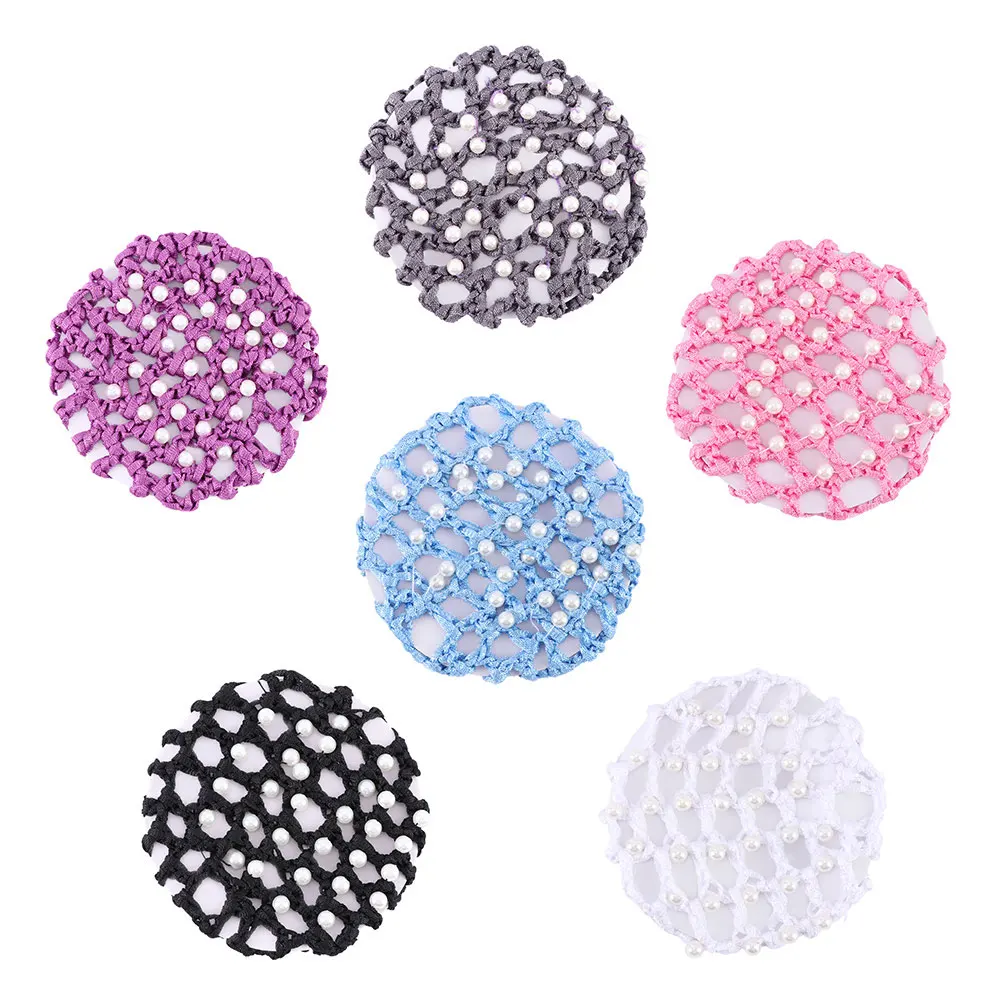 

Women Hair Bun Cover Snood Pearl Ballet Dance Skating Net Skating Crochet Crochet Hair Accessories Headwear for Woman