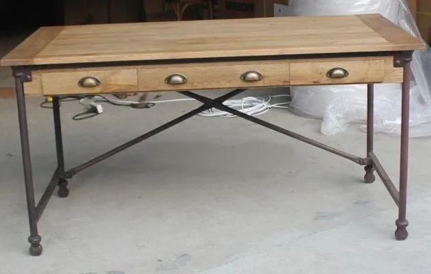 American retro wood wrought iron coffee table minimalist