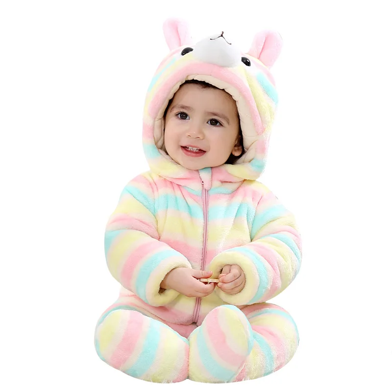 

New Born Baby Winter Thick Romper Toddler Boy Girl Colorful Warm Animal Jumpsuit Kids Long Sleeve Velvet Cotton Costume Outwear
