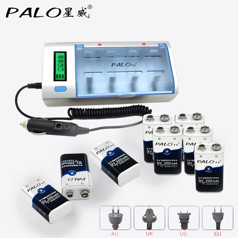 Achat PALO Intelligente Chargeur De Batterie Rapide avec écran lcd pour 1.2 V Ni MH NI CD AA AAA SC C D 9 V batterie rechargeable + 8 pcs batterie