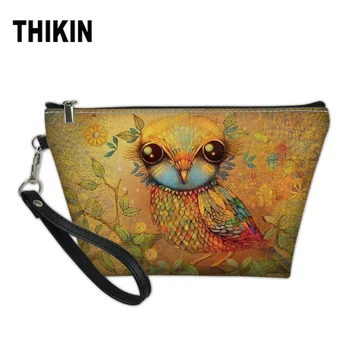 

THIKIN Make Up Organizer Cute Animal Owl Painting Design Travel Cosmetic Bag Makeup Suitcase Wash Toiletry Bag Neceser Mujer